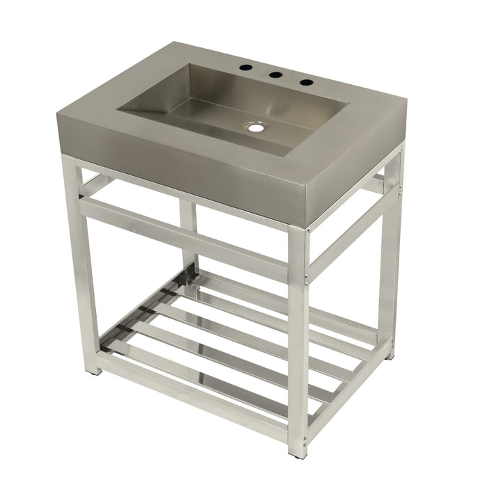 Kingston Sona KVSP3122A6 - Kingston Commercial 31-Inch Stainless Steel Console Sink with Steel Base (8-Inch, 3-Hole), Brushed Stainless Steel/Polished Nickel