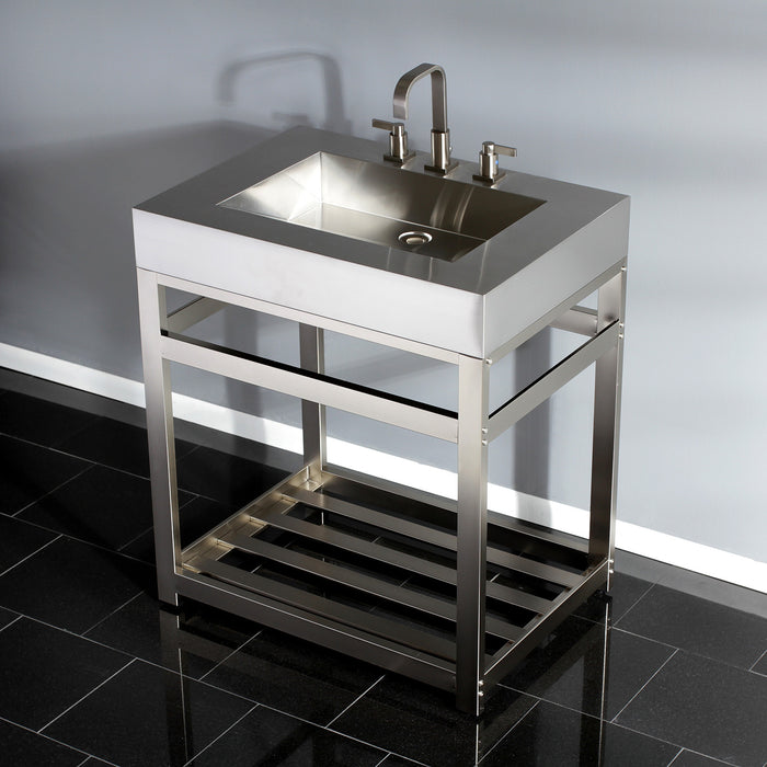 Kingston Sona KVSP3122A8 - Kingston Commercial 31-Inch Stainless Steel Console Sink with Steel Base (8-Inch, 3-Hole), Brushed Stainless Steel/Brushed Nickel
