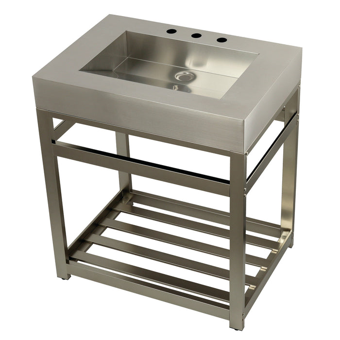 Kingston Sona KVSP3122A8 - Kingston Commercial 31-Inch Stainless Steel Console Sink with Steel Base (8-Inch, 3-Hole), Brushed Stainless Steel/Brushed Nickel
