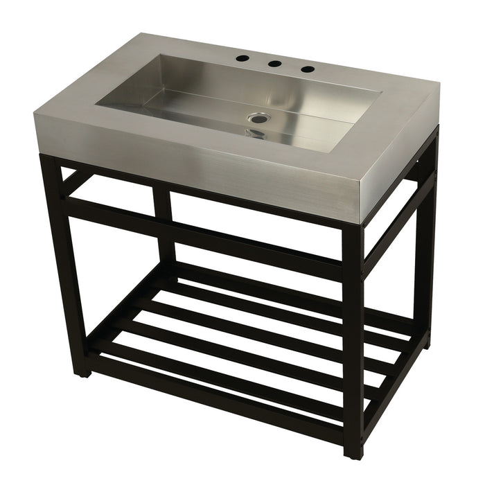 Kingston Kingston Commercial KVSP3722A5 37-Inch Stainless Steel Console Sink with Steel Base and Glass Shelf (8-Inch, 3-Hole), Brushed Stainless Steel/Oil Rubbed Bronze