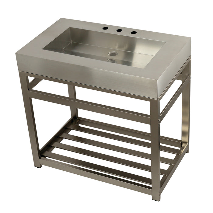 Kingston Kingston Commercial KVSP3722A8 37-Inch Stainless Steel Console Sink with Steel Base and Glass Shelf (8-Inch, 3-Hole), Brushed Stainless Steel/Brushed Nickel