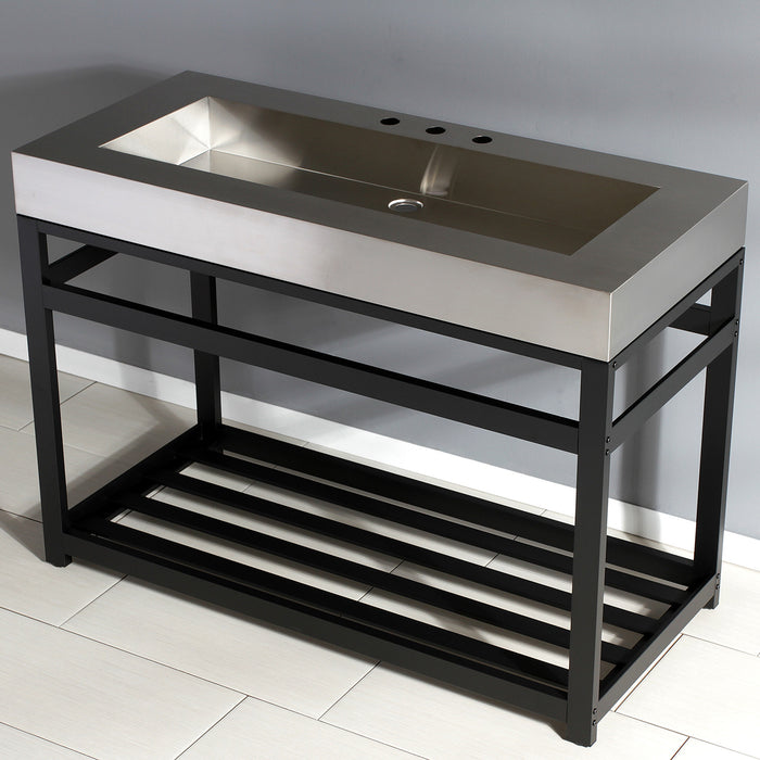Kingston Sona KVSP4922A0 - Kingston Commercial 49-Inch Stainless Steel Console Sink with Steel Base (8-Inch, 3-Hole), Brushed Stainless Steel/Matte Black