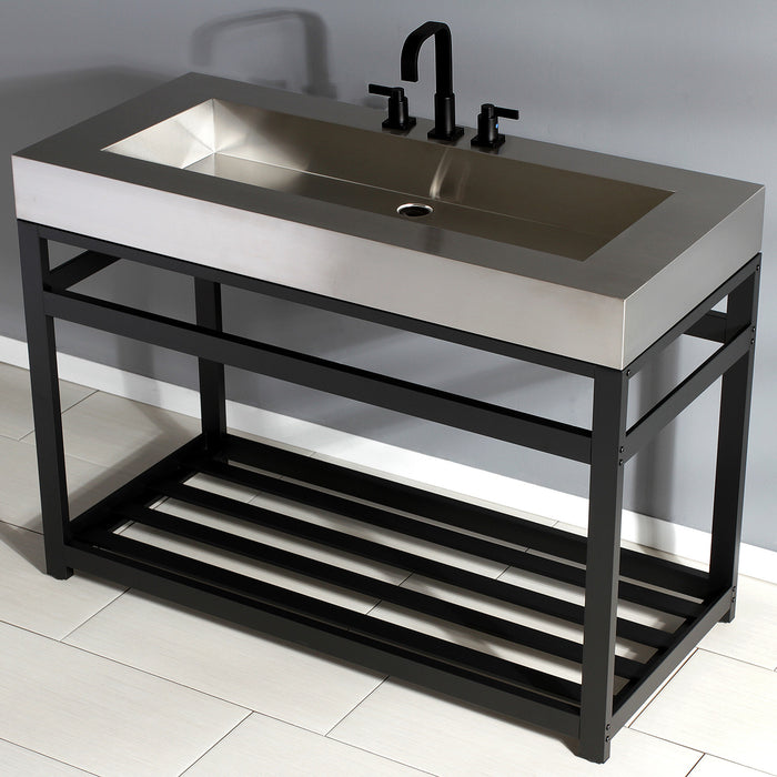 Kingston Sona KVSP4922A0 - Kingston Commercial 49-Inch Stainless Steel Console Sink with Steel Base (8-Inch, 3-Hole), Brushed Stainless Steel/Matte Black