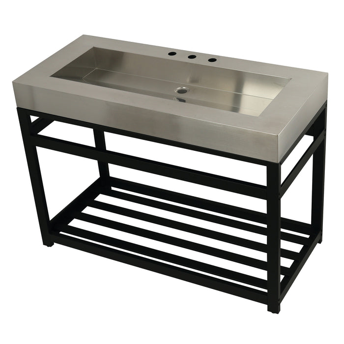 Kingston Sona KVSP4922A0 - Kingston Commercial 49-Inch Stainless Steel Console Sink with Steel Base (8-Inch, 3-Hole), Brushed Stainless Steel/Matte Black