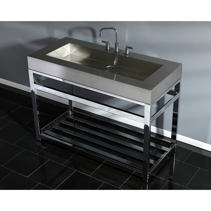 Kingston Sona KVSP4922A1 - Kingston Commercial 49-Inch Stainless Steel Console Sink with Steel Base (8-Inch, 3-Hole), Brushed Stainless Steel/Polished Chrome