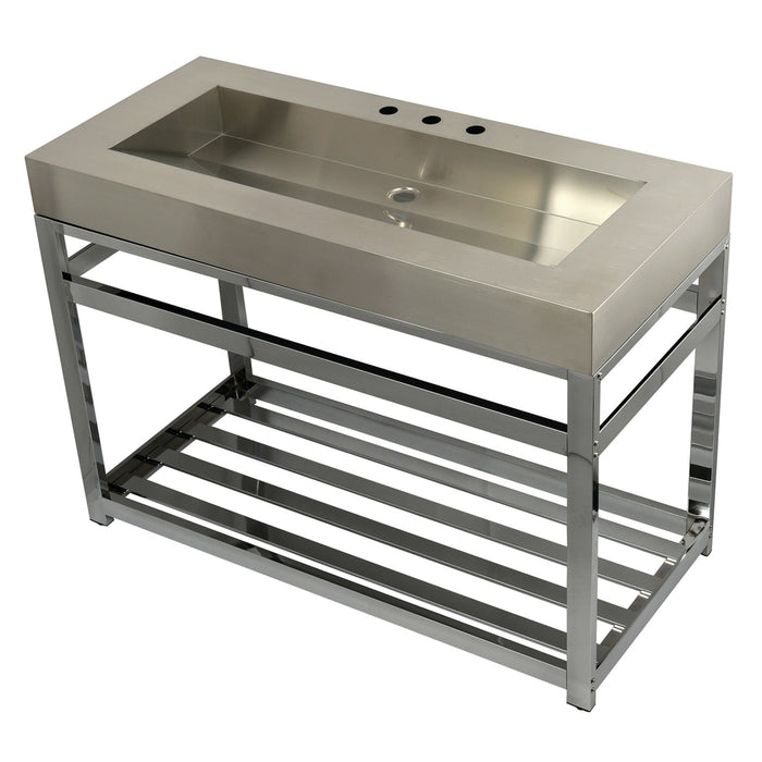 Kingston Sona KVSP4922A1 - Kingston Commercial 49-Inch Stainless Steel Console Sink with Steel Base (8-Inch, 3-Hole), Brushed Stainless Steel/Polished Chrome