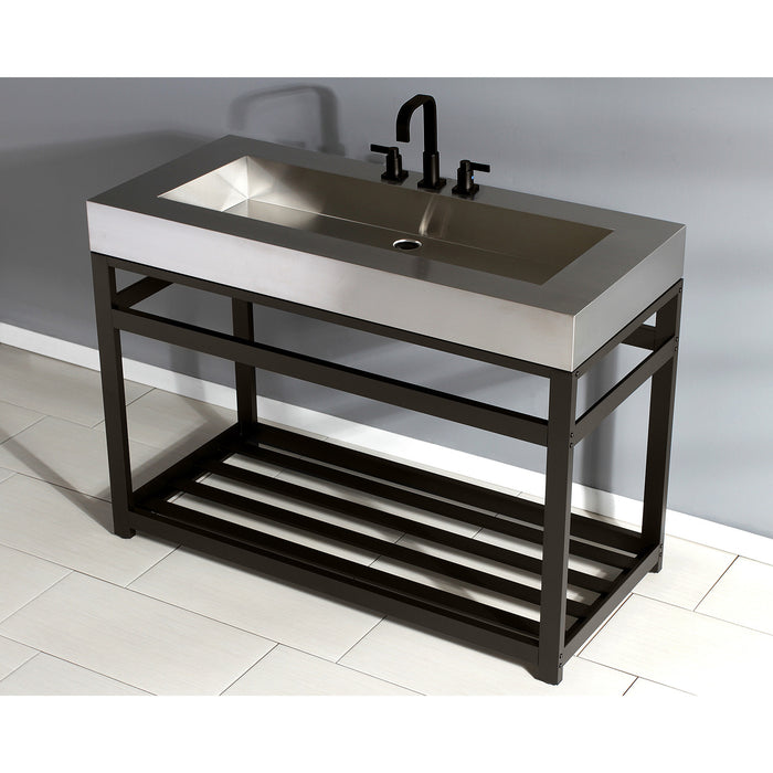 Kingston Sona KVSP4922A5 - Kingston Commercial 49-Inch Stainless Steel Console Sink with Steel Base (8-Inch, 3-Hole), Brushed Stainless Steel/Oil Rubbed Bronze