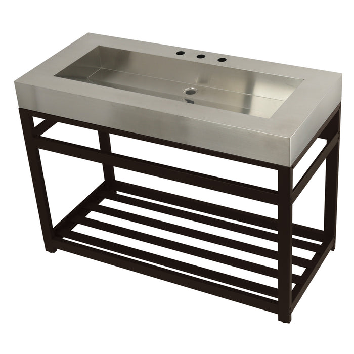 Kingston Sona KVSP4922A5 - Kingston Commercial 49-Inch Stainless Steel Console Sink with Steel Base (8-Inch, 3-Hole), Brushed Stainless Steel/Oil Rubbed Bronze