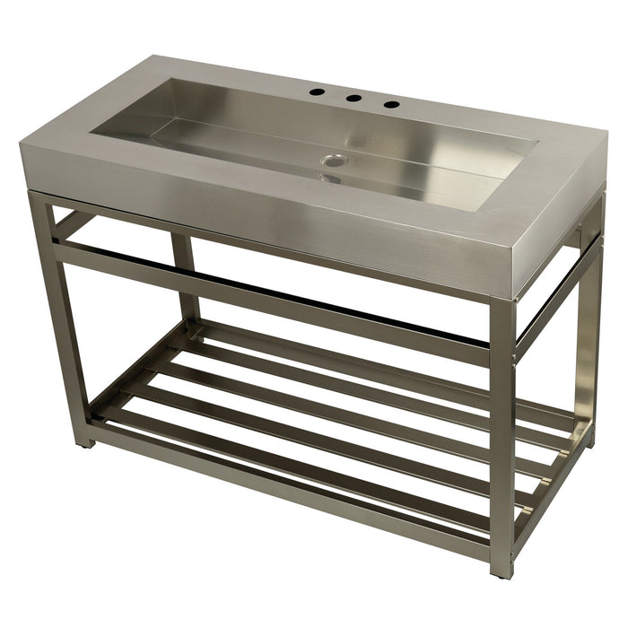 Kingston Sona KVSP4922A8 - Kingston Commercial 49-Inch Stainless Steel Console Sink with Steel Base (8-Inch, 3-Hole), Brushed Stainless Steel/Brushed Nickel