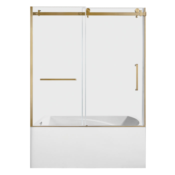 KVTAM6032L217 60-Inch Acrylic Rectangular 3-Wall Alcove Tub Combo with Tub Door (Left Hand Drain), White/Brushed Brass