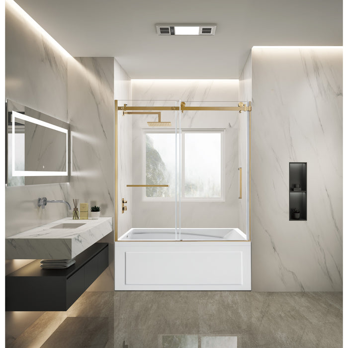 Kingston Tulare KVTAM6032L22B760-Inch Acrylic Rectangular 3-Wall Anti-Skid Alcove Tub Combo with Tub Door (Left Hand Drain), White/Brushed Brass