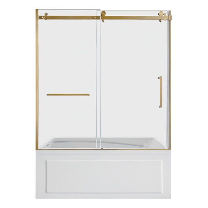 Kingston Tulare KVTAM6032L22B760-Inch Acrylic Rectangular 3-Wall Anti-Skid Alcove Tub Combo with Tub Door (Left Hand Drain), White/Brushed Brass