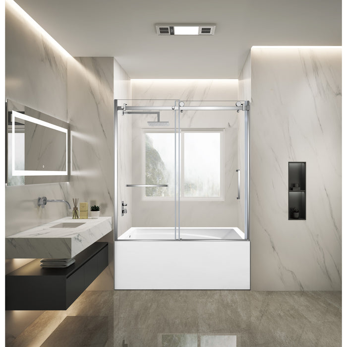 KVTAM6032L22D1 60-Inch Acrylic Rectangular 3-Wall Anti-Skid Alcove Tub Combo with Tub Door (Left Hand Drain), White/Polished Chrome