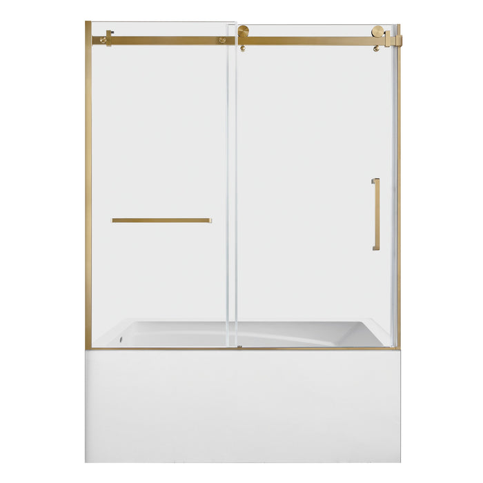 Kingston Tulare KVTAM6032L22D760-Inch Acrylic Rectangular 3-Wall Anti-Skid Alcove Tub Combo with Tub Door (Left Hand Drain), White/Brushed Brass