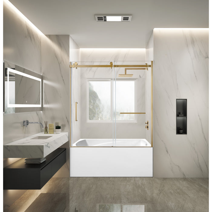 KVTAM6032R217 60-Inch Acrylic Rectangular 3-Wall Alcove Tub Combo with Tub Door (Right Hand Drain), White/Brushed Brass