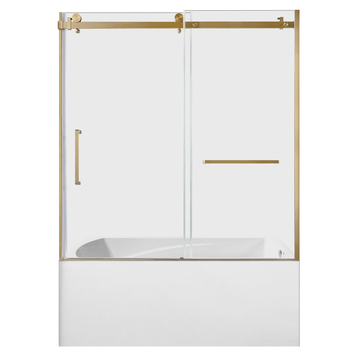 KVTAM6032R217 60-Inch Acrylic Rectangular 3-Wall Alcove Tub Combo with Tub Door (Right Hand Drain), White/Brushed Brass