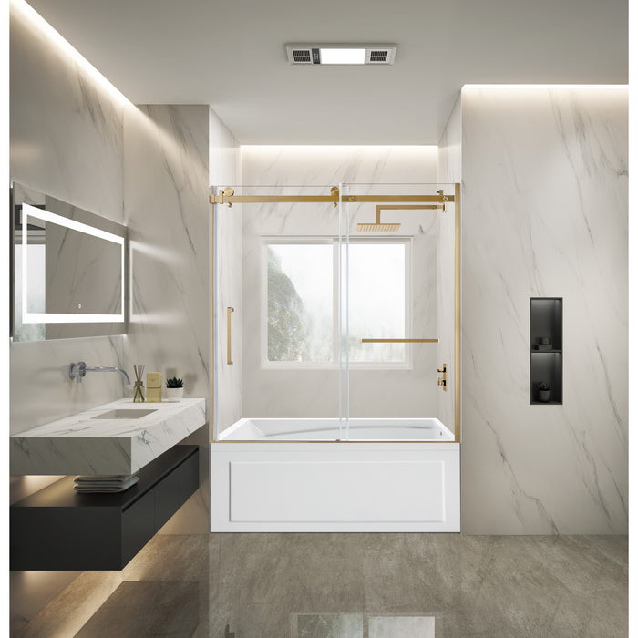 Kingston Tulare KVTAM6032R22B760-Inch Acrylic Rectangular 3-Wall Anti-Skid Alcove Tub Combo with Tub Door (Right Hand Drain), White/Brushed Brass