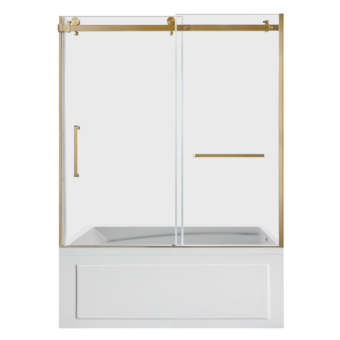 Kingston Tulare KVTAM6032R22B760-Inch Acrylic Rectangular 3-Wall Anti-Skid Alcove Tub Combo with Tub Door (Right Hand Drain), White/Brushed Brass