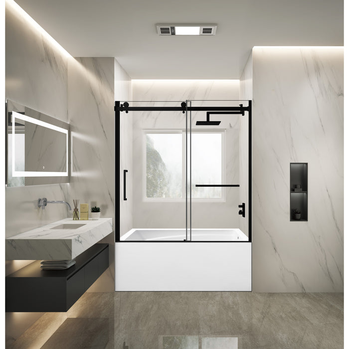 KVTAM6032R22D0 60-Inch Acrylic Rectangular 3-Wall Anti-Skid Alcove Tub Combo with Tub Door (Right Hand Drain), White/Matte Black