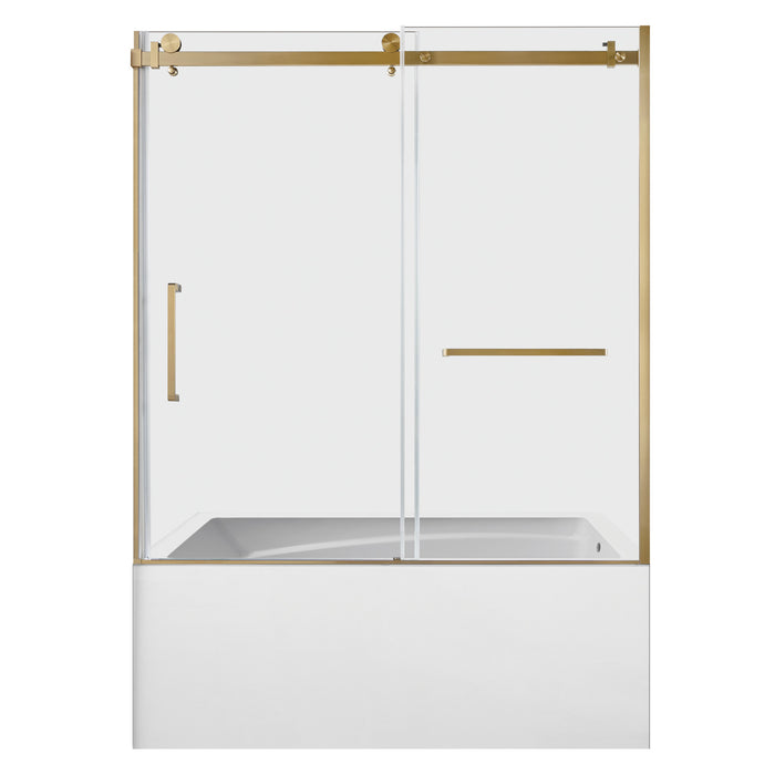 Kingston Tulare KVTAM6032R22D760-Inch Acrylic Rectangular 3-Wall Anti-Skid Alcove Tub Combo with Tub Door (Right Hand Drain), White/Brushed Brass