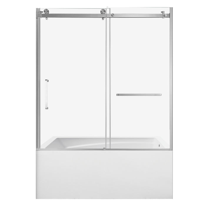 KVTAM6032R22D8 60-Inch Acrylic Rectangular 3-Wall Anti-Skid Alcove Tub Combo with Tub Door (Right Hand Drain), White/Brushed Nickel