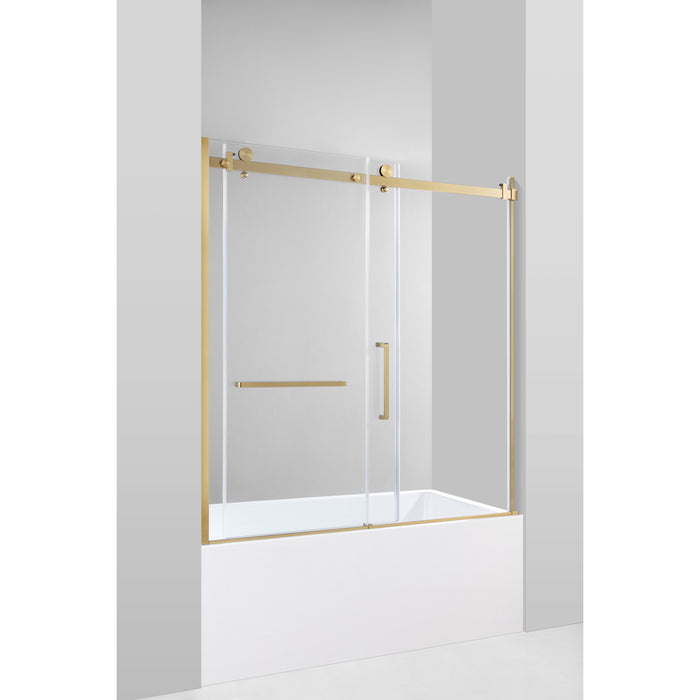 Kingston Tulare KVTAP6031L22T760-Inch Acrylic Rectangular 3-Wall Anti-Skid Alcove Tub Combo with Tub Door (Left Hand Drain), White/Brushed Brass