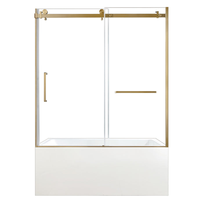 Kingston Tulare KVTAP6031R22T760-Inch Acrylic Rectangular 3-Wall Anti-Skid Alcove Tub Combo with Tub Door (Right Hand Drain), White/Brushed Brass