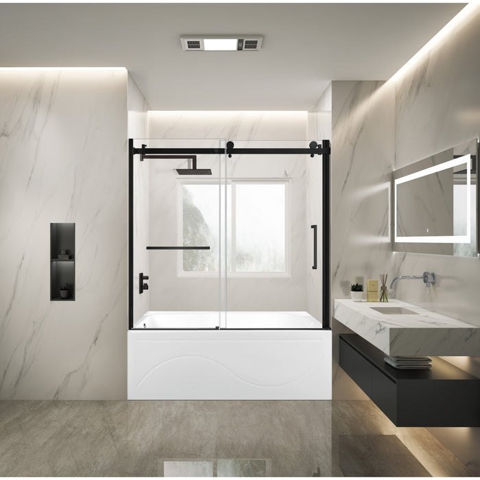 Kingston Tulare KVTAP603216L060-Inch Acrylic Rectangular 3-Wall Anti-Skid Alcove Tub Combo with Tub Door (Left Hand Drain), White/Matte Black