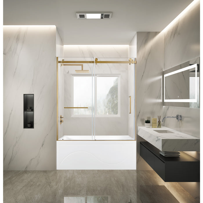 Kingston Tulare KVTAP603216L760-Inch Acrylic Rectangular 3-Wall Anti-Skid Alcove Tub Combo with Tub Door (Left Hand Drain), White/Brushed Brass