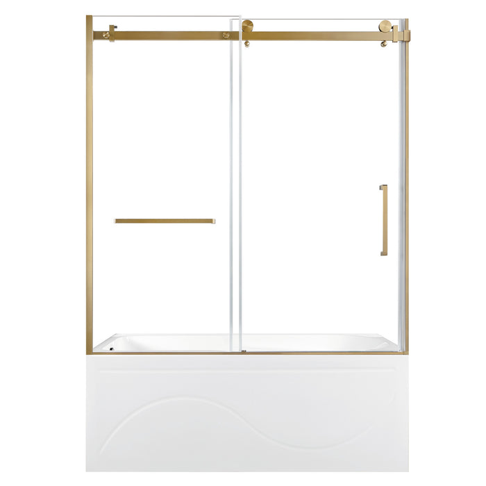 Kingston Tulare KVTAP603216L760-Inch Acrylic Rectangular 3-Wall Anti-Skid Alcove Tub Combo with Tub Door (Left Hand Drain), White/Brushed Brass