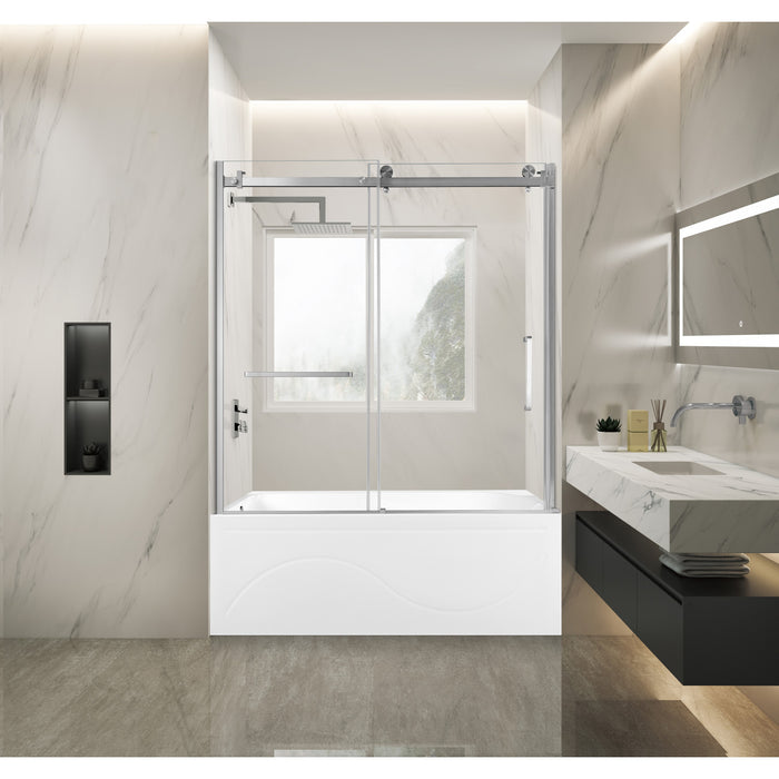 Kingston Tulare KVTAP603216L860-Inch Acrylic Rectangular 3-Wall Anti-Skid Alcove Tub Combo with Tub Door (Left Hand Drain), White/Brushed Nickel