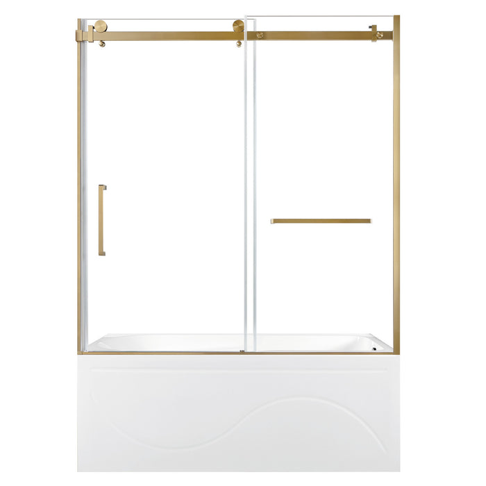 Kingston Tulare KVTAP603216R760-Inch Acrylic Rectangular 3-Wall Anti-Skid Alcove Tub Combo with Tub Door (Right Hand Drain), White/Brushed Brass