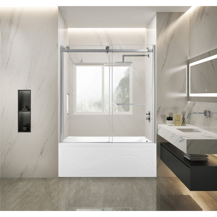 Kingston Tulare KVTAP603216R860-Inch Acrylic Rectangular 3-Wall Anti-Skid Alcove Tub Combo with Tub Door (Right Hand Drain), White/Brushed Nickel