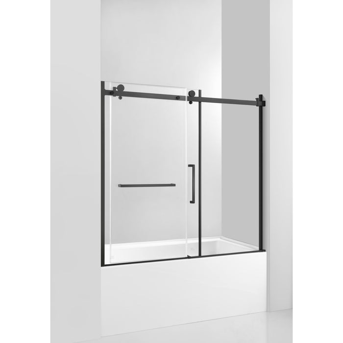 KVTAP603222L0 60-Inch Acrylic Rectangular 3-Wall Alcove Tub Combo with Tub Door (Left Hand Drain), White/Matte Black