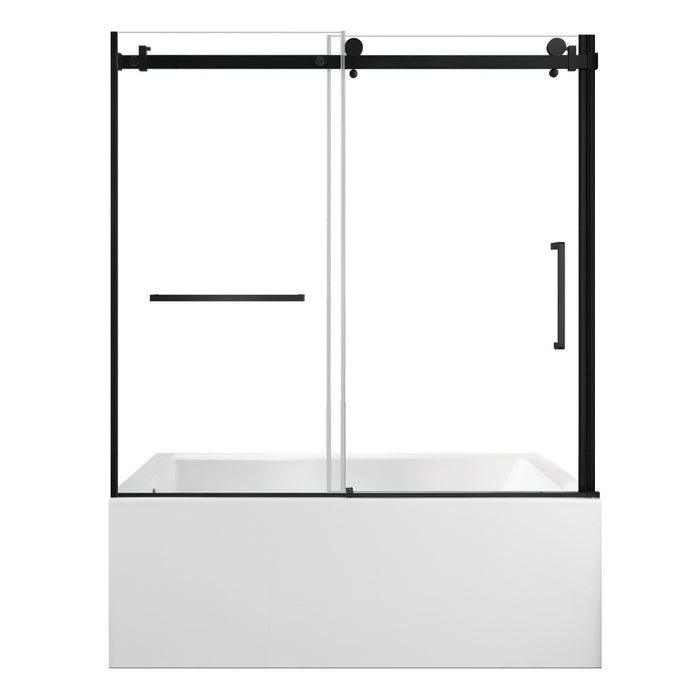 KVTAP603222L0 60-Inch Acrylic Rectangular 3-Wall Alcove Tub Combo with Tub Door (Left Hand Drain), White/Matte Black