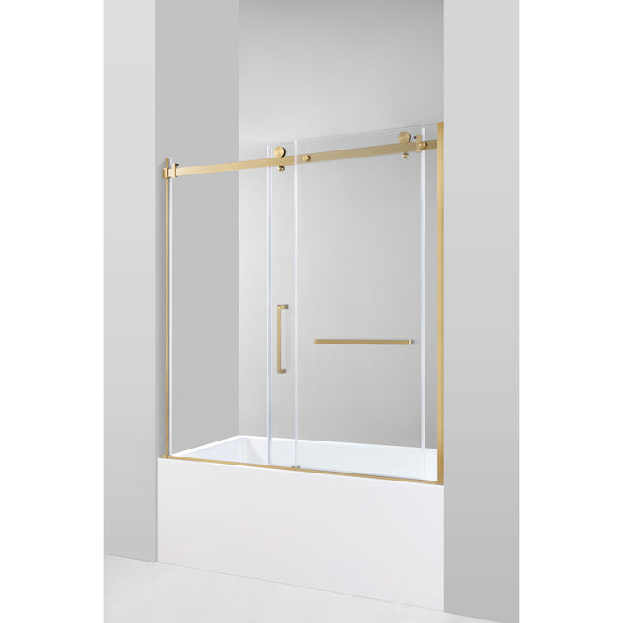 KVTAP603222R7 60-Inch Acrylic Rectangular 3-Wall Alcove Tub Combo with Tub Door (Right Hand Drain), White/Brushed Brass
