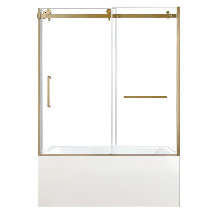 KVTAP603222R7 60-Inch Acrylic Rectangular 3-Wall Alcove Tub Combo with Tub Door (Right Hand Drain), White/Brushed Brass