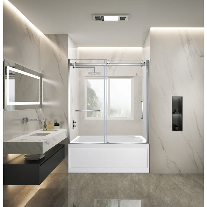 KVTAP6032L21A1 60-Inch Acrylic Rectangular 3-Wall Anti-Skid Alcove Tub Combo with Tub Door (Left Hand Drain), White/Polished Chrome