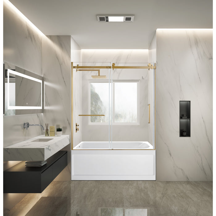 KVTAP6032L21A7 60-Inch Acrylic Rectangular 3-Wall Anti-Skid Alcove Tub Combo with Tub Door (Left Hand Drain), White/Brushed Brass