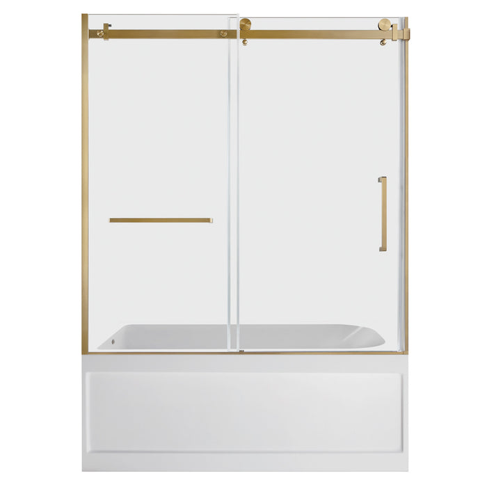 KVTAP6032L21A7 60-Inch Acrylic Rectangular 3-Wall Anti-Skid Alcove Tub Combo with Tub Door (Left Hand Drain), White/Brushed Brass