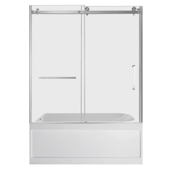 Kingston Tulare KVTAP6032L21A860-Inch Acrylic Rectangular 3-Wall Anti-Skid Alcove Tub Combo with Tub Door (Left Hand Drain), White/Brushed Nickel