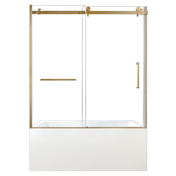 Kingston Tulare KVTAP6032L22C760-Inch Acrylic Rectangular 3-Wall Anti-Skid Alcove Tub Combo with Tub Door (Left Hand Drain), White/Brushed Brass