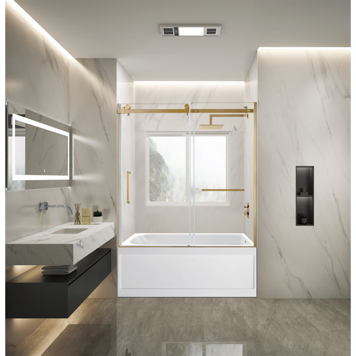 Kingston Tulare KVTAP6032R21A760-Inch Acrylic Rectangular 3-Wall Anti-Skid Alcove Tub Combo with Tub Door (Right Hand Drain), White/Brushed Brass