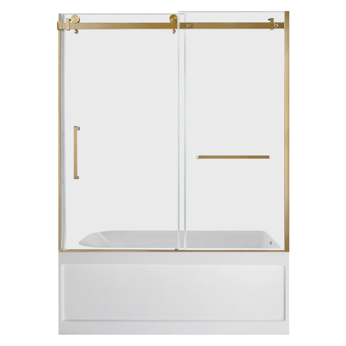 Kingston Tulare KVTAP6032R21A760-Inch Acrylic Rectangular 3-Wall Anti-Skid Alcove Tub Combo with Tub Door (Right Hand Drain), White/Brushed Brass