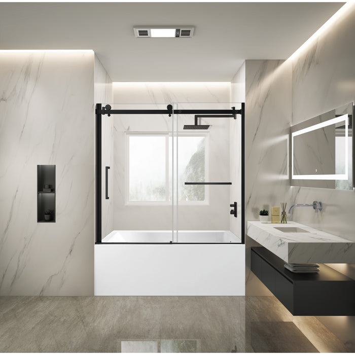 KVTAP6032R22C0 60-Inch Acrylic Rectangular 3-Wall Anti-Skid Alcove Tub Combo with Tub Door (Right Hand Drain), White/Matte Black