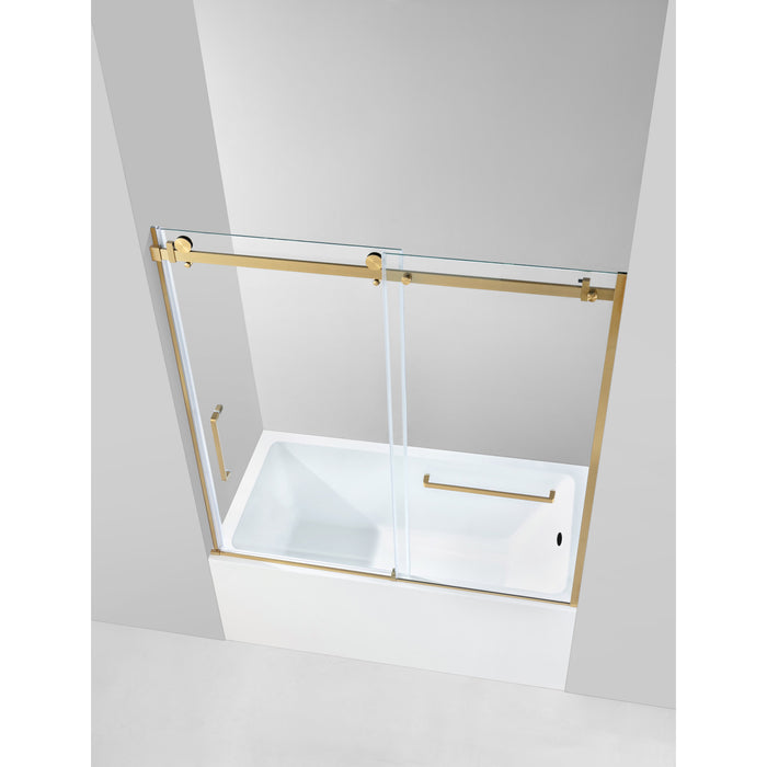 Kingston Tulare KVTAP6032R22C760-Inch Acrylic Rectangular 3-Wall Anti-Skid Alcove Tub Combo with Tub Door (Right Hand Drain), White/Brushed Brass