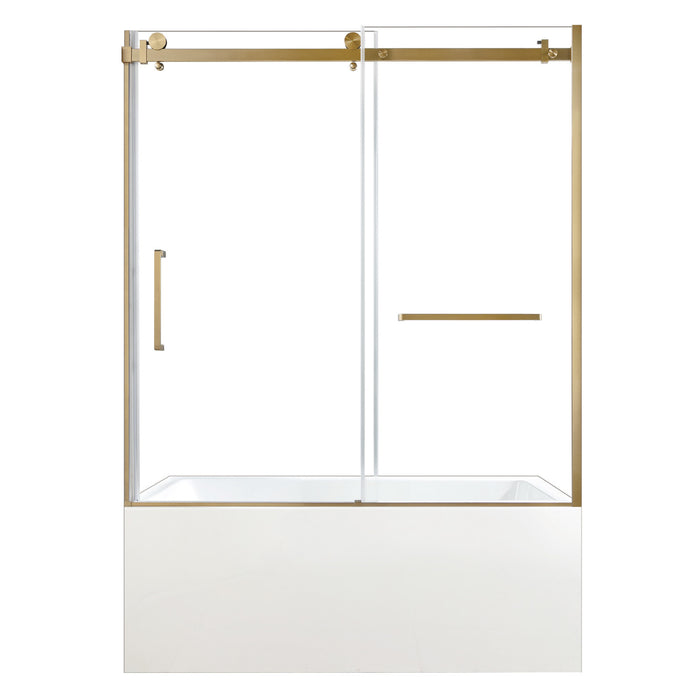 Kingston Tulare KVTAP6032R22C760-Inch Acrylic Rectangular 3-Wall Anti-Skid Alcove Tub Combo with Tub Door (Right Hand Drain), White/Brushed Brass