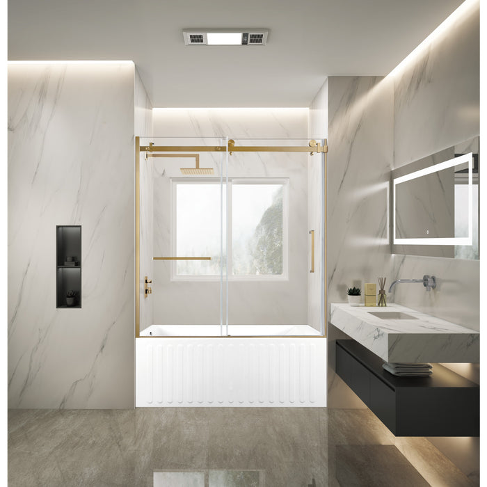 KVTDE603121L7 60-Inch Acrylic Rectangular 3-Wall Alcove Tub Combo with Tub Door (Left Hand Drain), White/Brushed Brass