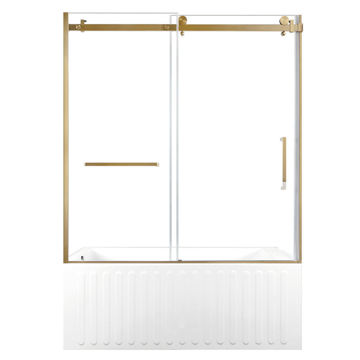 KVTDE603121L7 60-Inch Acrylic Rectangular 3-Wall Alcove Tub Combo with Tub Door (Left Hand Drain), White/Brushed Brass