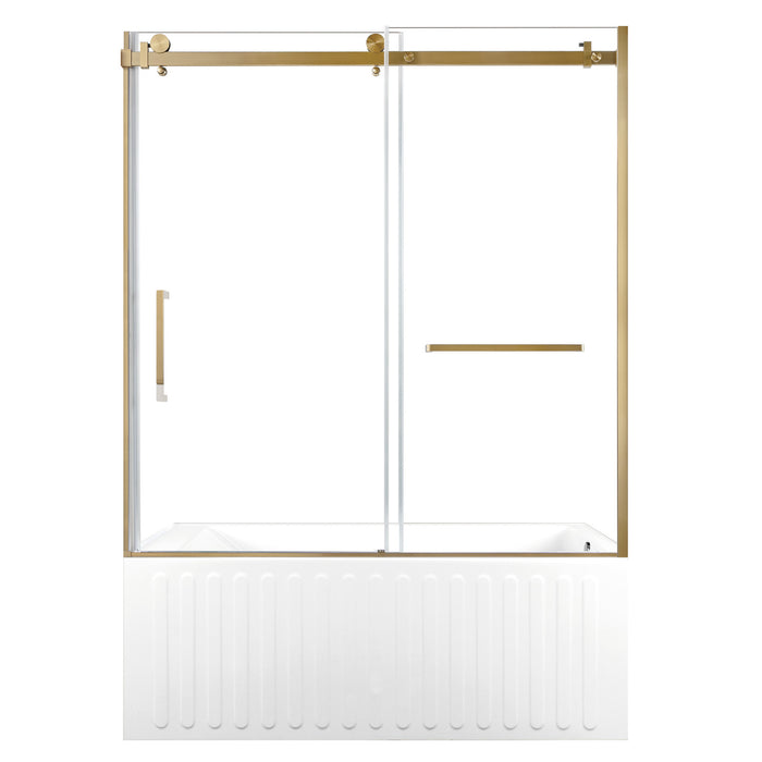 Kingston Tulare KVTDE603121R760-Inch Acrylic Rectangular 3-Wall Alcove Tub Combo with Tub Door (Right Hand Drain), White/Brushed Brass